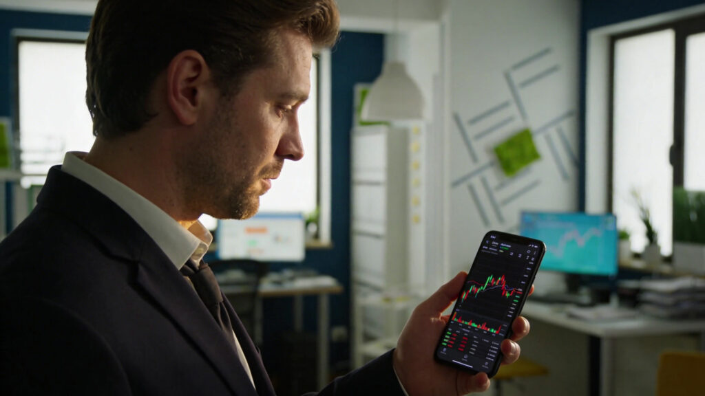 投資者使用Ultima Markets交易APP進行美股開戶與分析